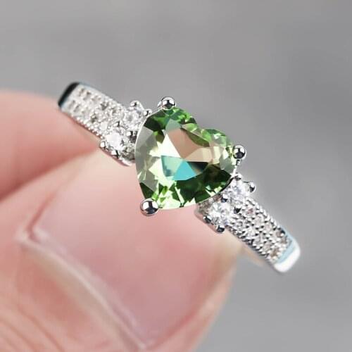 Classic Green Heart Crystal Rings for Women Couple Wedding Engagement Finger Ring Silver Plated Luxury Jewelry Gift Dropshipping