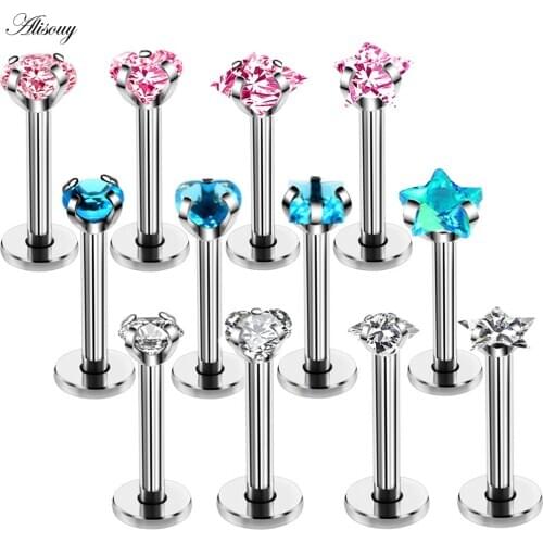 1Pc Titanium Silver Color Labret Lip Ring Zircon Anodized Internally Threaded Prong Gem Monroe 16G Tragus Helix Ear Piercing