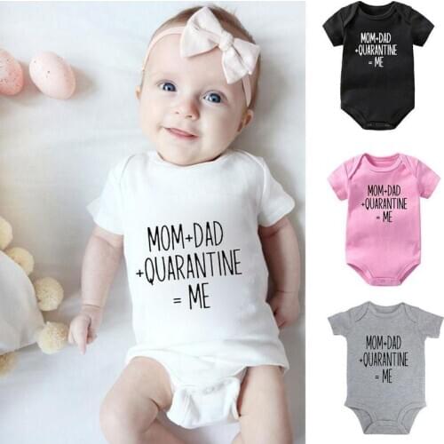 2021 Newborn Baby Cotton Rompers Mom Dad Quarantine = Me Printed Infant Short Sleeve Romper for Infant Boy Girls Toddler Clothes
