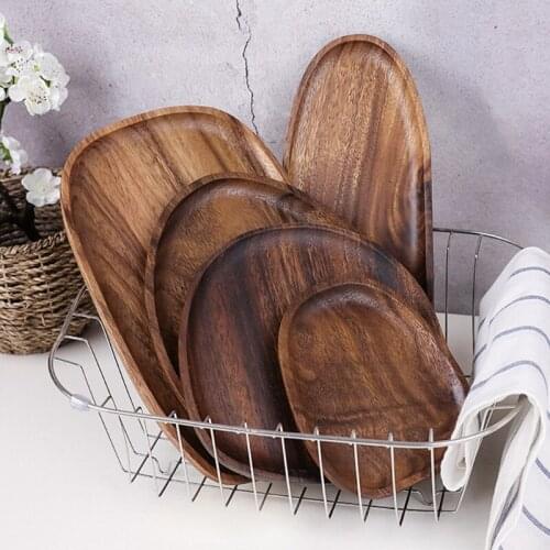 Creative Wood Irregular Oval Dinner Plate Lightweight Easy Cleaning Solid Wood Pan for Dishes Snack Dessert Unbreakable
