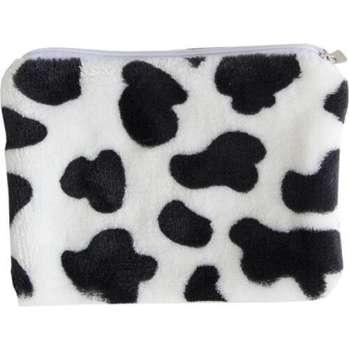 Cute Milk Cow Printed Mini Coin Purse Female Girls Money Change Plush Storage Bag Short Zipper Wallet Card Holder