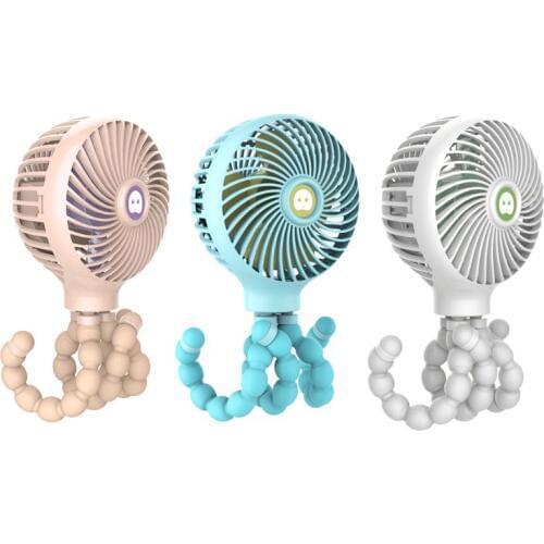 Mini Portable Hanging Octopus Shape Stand Adjustable Handheld USB Charging Fan Cooler for Baby Stroller Student Use
