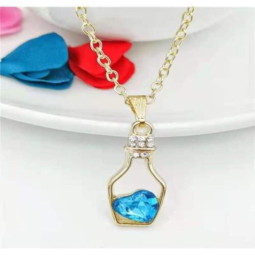 Fashion Crystal Love Drifting Bottle Pendant Necklace Candy Color Glass Seed Bead Love Drifting Bottle Pendant Necklace