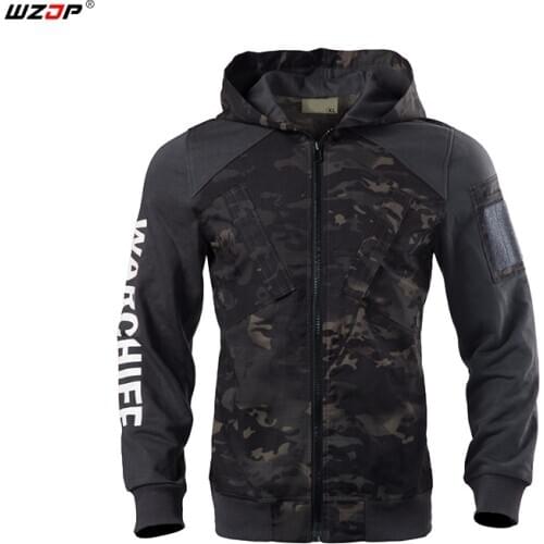 WZJP Mens Hoodies Cardigan Hooded Coat Camouflage Male fashion Army Combat Tactical Full Shirt Military For Hiking&Camping