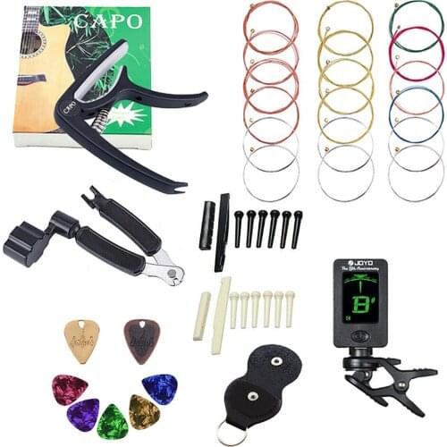 Guitar Accessories Set String Winder Capo Tuner Picks Strings Saddle Nut Bridge Pins for Guitar Beginners