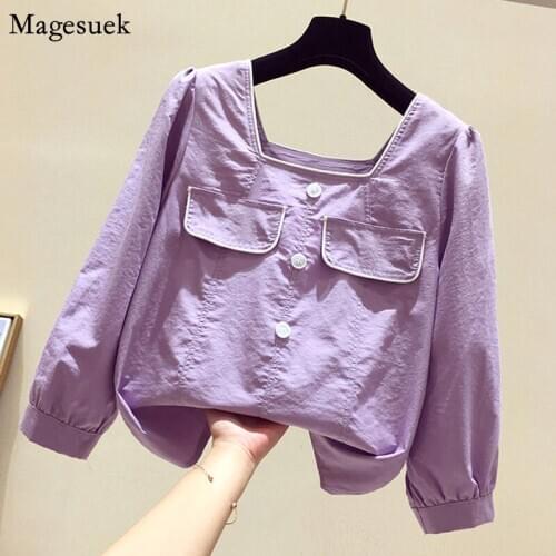 New Autumn Square Collar Harajuku Shirt Tops Loose Korean White Blouse Women 2021 Cotton Linen Blouses Women Casual Blusa 11942