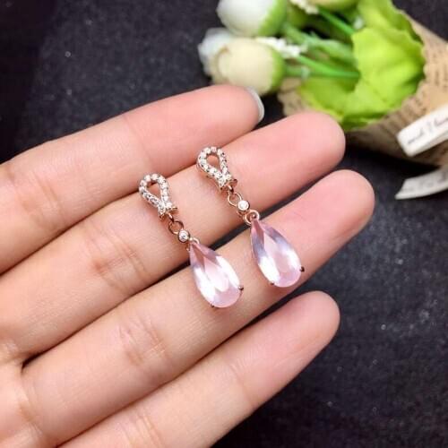 New Arrival Natural Real Rose Quartz Earring Natural And Real 925 sterling silver Rose Quartz Earring