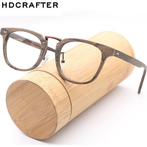 HDCRAFTER Prescription Eyeglasses Frames Wood Grain Optical Myopia Spectacle Frame with Clear Lens Men Women Glasses Frames