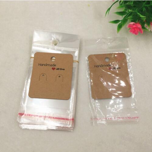 100Pcs+100Pcs Plastic Opp Bags Rectangular Kraft Paper Cards 6x5cm For Packing Earring Ear Studs Drop Danglers Hand Chains Card
