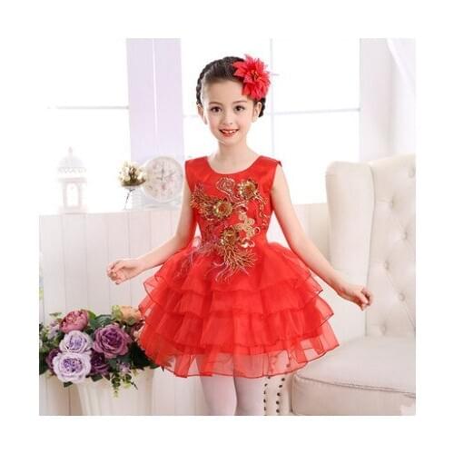 Dresses for girls Flower embroidery tutu Kids Clothing Elegent beading Girls Dresses for Children Princess Party Custumes