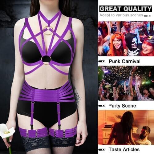 Garter Punk Gothic Big O-ring Red Body Harness Belt Adjustable Elastic Strappy Cage Bra Bodysuit Crop Top Bondage Harness Belt