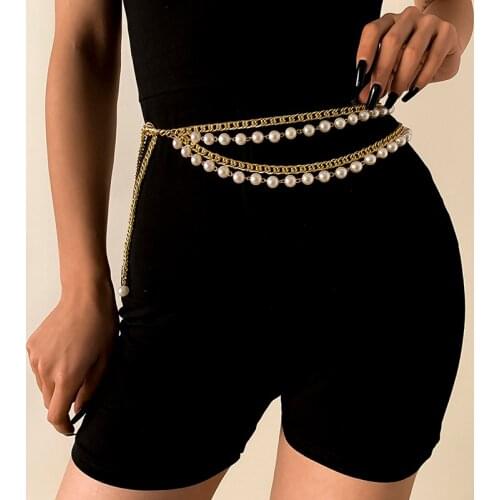 New Women Fringe Silver Pearl Belt Female Vintage Dress Pattern Waist Chain Belts Ladies Designer Woman Long Dresses Chains 2021