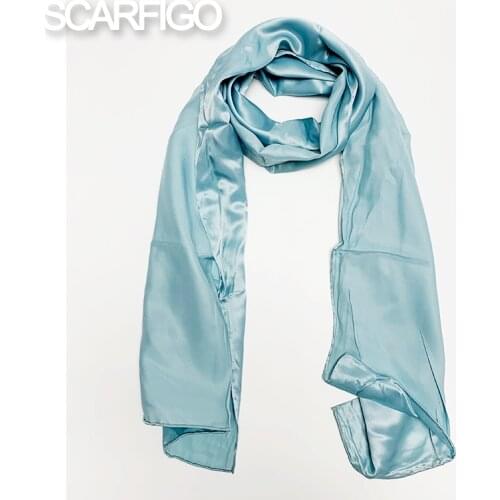 SCARFIGO 135*50CM Long Silk Scarves Solid Color Scarf Womens Bandana Accessories