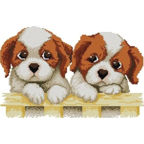 DIY Hand Knitting Print Cross Stitch Set Embroidery Set 11CT Two Puppy Patterns Cross Stitch 46 * 32cm Home Decoration