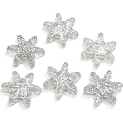 19MM Resin Snowflake Glitter Flash Flat Back Cabochon Charms Jewelry Hair Accessories Phone Case Decoration Accessory