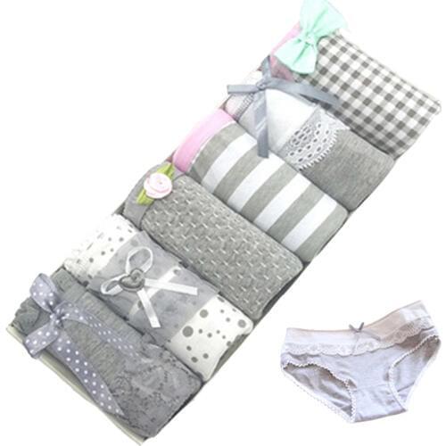 6Pcs/lot Underwear Women Panties Brief Girls Sexy Cotton Panties Lingeries Stripes Cueca Grid Calcinhas Shorts Underpant Panty