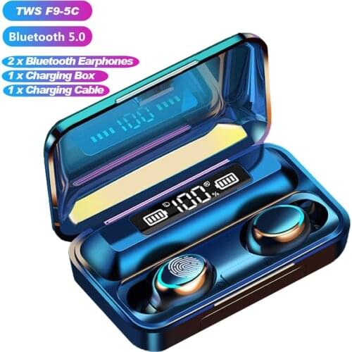 F9 Bluetooth Earphone V5.0 9D Stereo Wireless Headphones Sport Waterproof Earphones Mini True Headsets for cellphone