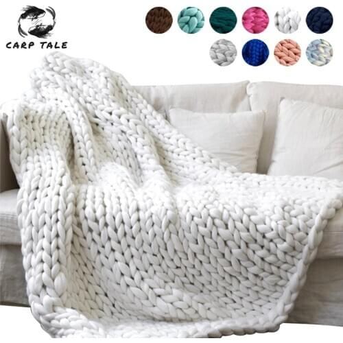 Photography Decoration Knitted Blanket Winter Warm Thick Yarn Bulky Knitting Blankets Handmade Large Big Sofa Bed Blanket