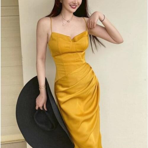 Beach Party Midi Dress Women Summer 2021 Backless Vintage Elegant Sexy Strap Sundress Irregular Bodycon Korean Fashion Clothing