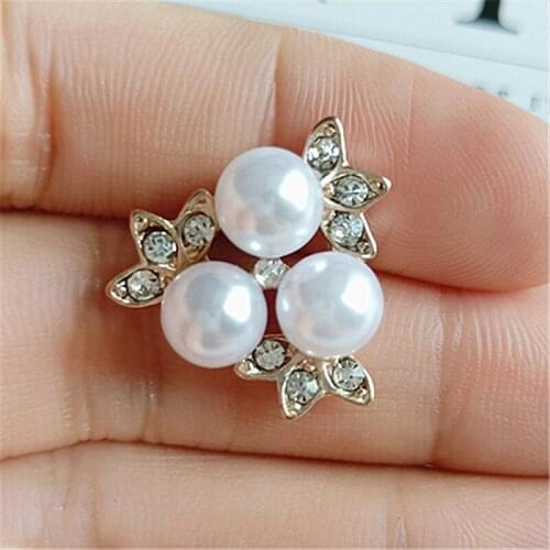 10 PCS 20mm Fashion Metal Alloy KC Gold Crystal Rhinestone Imitation Pearl Flowers Connectors Charms For Jewelry Making