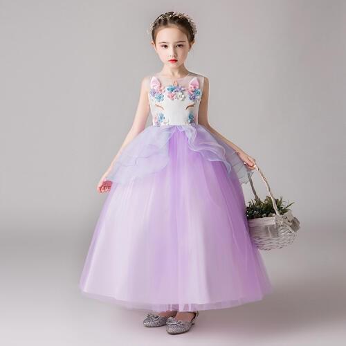 2019 Summer Girls Lace Tulle Gown Flower Girl Dress For Weddings Lovely Flower O-neck Sleeveless Dress Big Girls Long Ball Gown