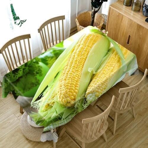 3D Close-up of Corn and Lemon Pattern Tablecloth Dustproof Thicken Cotton Rectangular/Round Table Cloth for Wedding Picnic Party