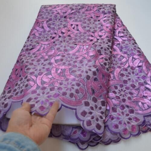 5yards/pc) beautiful lilac purple African hand cut organza lace fabric with allover sequins embroidery high quality OP31