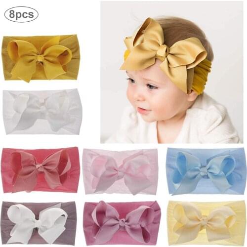 8pcs Baby Nylon Headbands Elastic Candy Color Newborn Turban Head Bands Bows Kids Baby Girl Hair Accessories