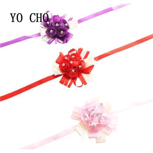 YO CHO 1/5/8pcs/lot artificial rose plastic flower wedding flowers Bride Wrist Flowers Corsage Bridesmaid Sisters Hand Flowers