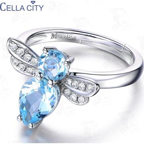 Cellacity Korean 925 Solid Sterling Silver Aquamarine Gemstone animal shape Open Wedding Engagement Butterfly Ring Fine Jewelry