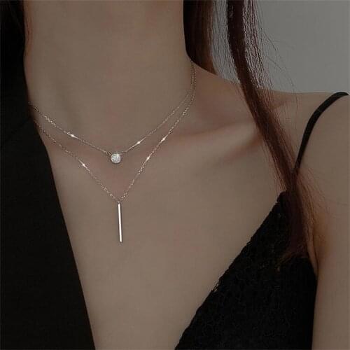 Punk Geometry Diamond Pendant Necklace for Women 2021 Silver Color Metal Beads Elegant Simple Chain Choker Wedding Jewelry Gifts