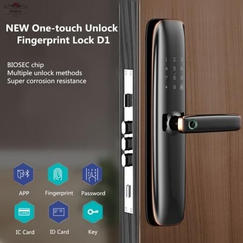 D1 One Touch Unlock Biometric Fingerprint Lock Electronic Security Smart Home Door Locks Inteligente Bluetooth App Password IC