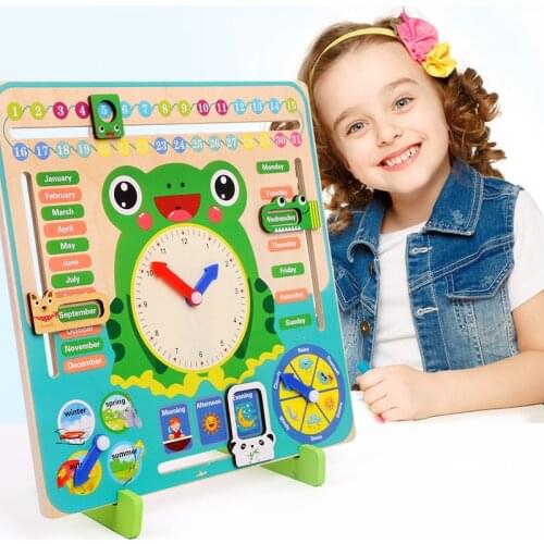 Calendar Clock Time Weather Season Cognition Wooden Montessori Eearly Education Baby Preschool Teaching Aids Toys For Children