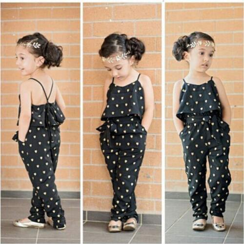 Fashion Sweet Lovely Summer Romper Infant Baby Girls Sleeveless O-Neck Belt Heart Print Loose Romper Outfit 1-7Years