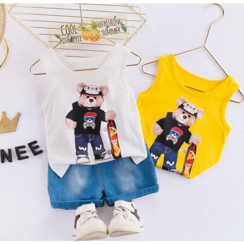 Fashion Children Boys Girls Bears Clothes Summer Baby O-Neck Vest Shorts 2Pcs/sets Infant Kids Cartoon Toddler Tracksuits sets