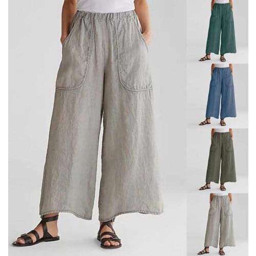 Breathable Lady Wide Leg Mid Waist Pants for Vacation Women Pants Breathable Lady Wide Leg Mid Waist Pants for Vacation