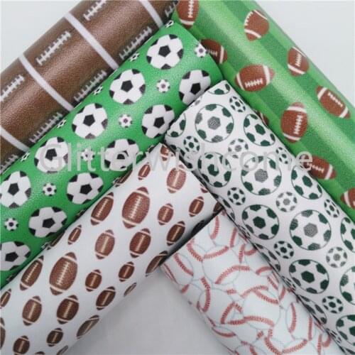 Glitterwishcome 21X29CM A4 Size Football Printed Faux Leather Fabric, Synthetic Leather Fabric Sheets, PU for Bows, GM419B
