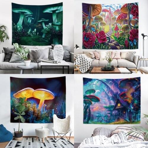 FYMX Fantasy Mountain Elf Wall Tapestry High Mushroom Forest Castle Tapestries For Bedroom Wall Decoration