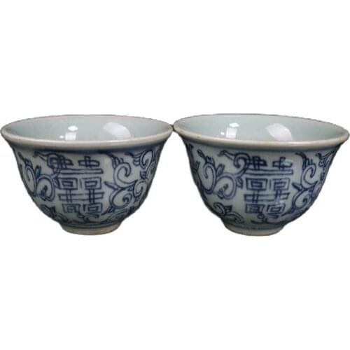 China Old Porcelain A Pair Blue And White Of Twisted Lotus Tea Cups