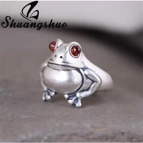 Shuangshuo Retro Creative Design Frog Pattern Rings Bohemian Zircon Inlaid Frog Ring for Women Wedding Jewelry Anniversary Gift