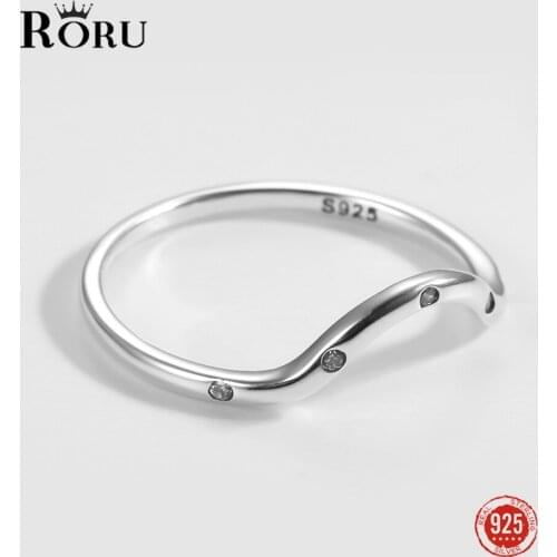 S925 Sterling Silver Oxidized Ring White Zircon Wave Shape Silver Ring Jewelry Creative Trendy Rings for Women