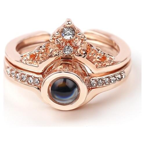 Jewelry Crown Ring 100 Languages "I Love You" Projection Adjustable Ring For Girls