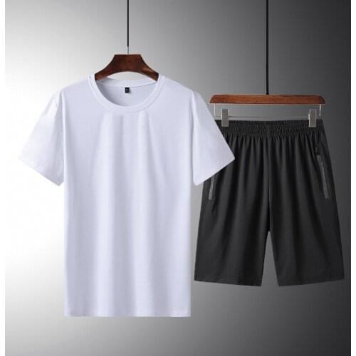 Summer Men Sweatsuit Tracksuit Loose Quickly Dry Sweatshirt+short Running Jogger Fitness Gym Workout Casual Set Sport Suit