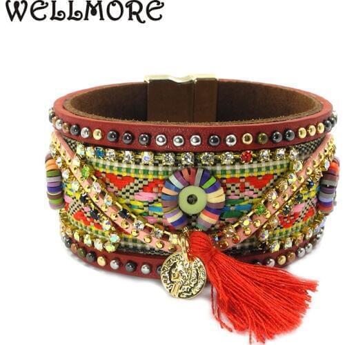 Wellmore leather bracelets ,tassel details Magnetic wrap bracelets have 3 size Bohemian bracelets for women