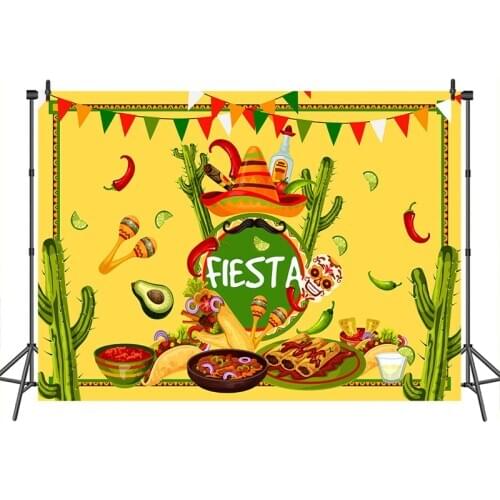 Neoback Fiesta Party Backdrop Mexico Hat Delicious Food Cactus Banner Decoration Photography Backdrops Studio Shoots