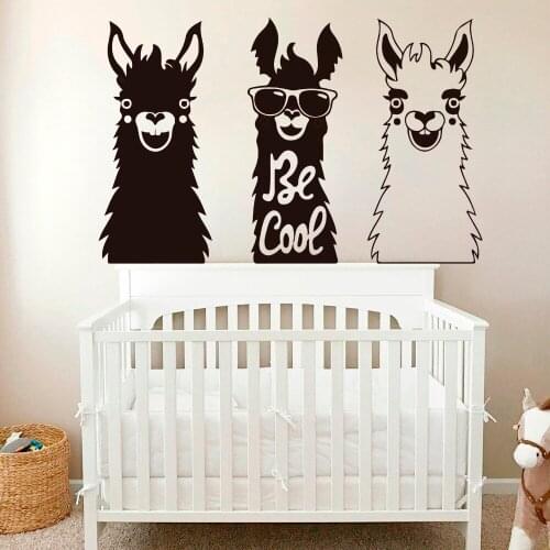 Cartoon Set Of 3 Alpaca Llama Wall Decals Kids Room Bedroom Large Alpaca llama Animal Pet Wall Sticker Living Room Vinyl Art