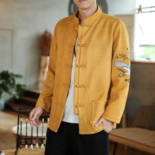 2021 Chinese Style Mens Tops Coat Deerskin Jacket Suede Jacket Stand Collar Buckle Chinese Tunic Suit Large Size Clothes