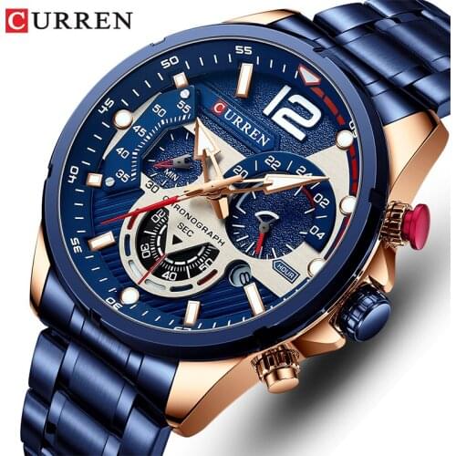 Watches Mens 2021 CURREN Top Brand Luxury Casual Steel Quartz Mens Watch Business Clock Male Sport Waterproof Date Chronograph
