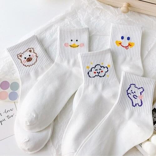 Women Fashionable Cute Cartoon Cotton Japanese Korean Socks White Christmas Kawaii Bear Sailor Harajuku Slouch Streetwear Female