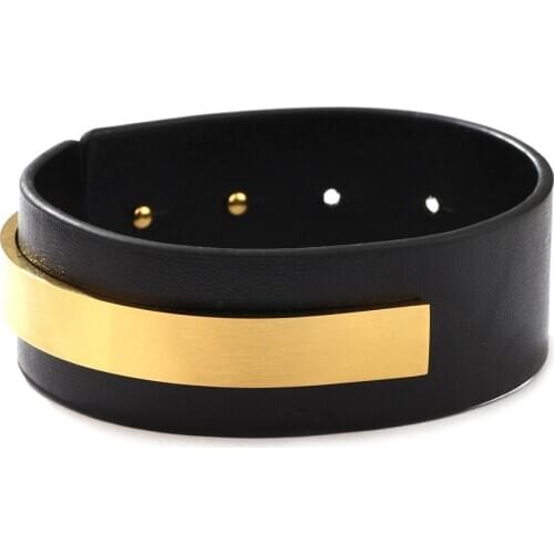 Kirykle 2020 New Charm Leather Bracelet for Women Gold stainless steel U shape Femme Fashion Wide Bracelets Bangles Jewelry Gift